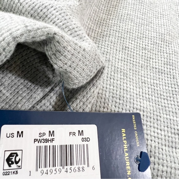 Polo Shirt Ralph Lauren Gray Polo Eagle Logo Waffle Knit Crewneck NWT - Picture 10 of 10